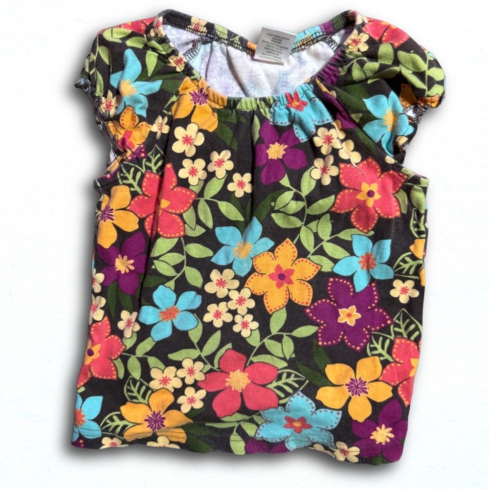 Gymboree Toddler Girls Floral Short Sleeve Cotton Top Brown Multi Color Size 3